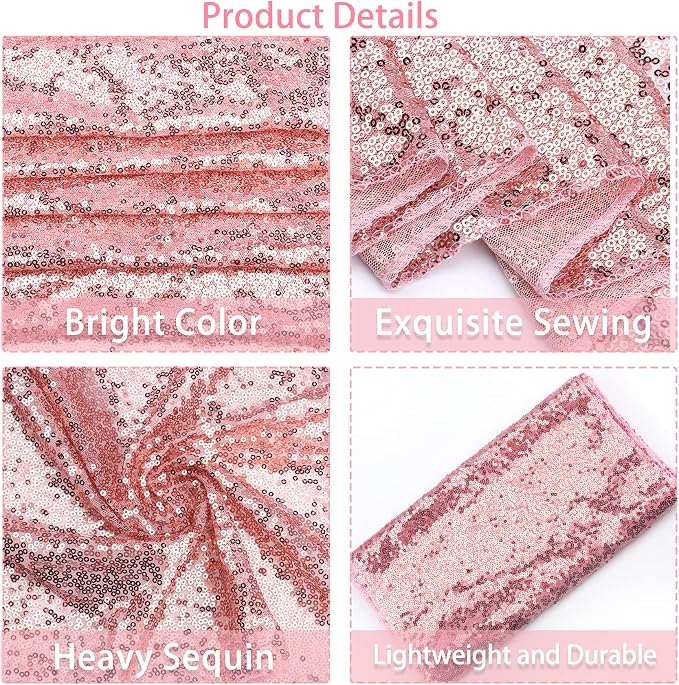12 Packs Sequin Table Runner Rose Gold 12 X 108 Inch Glitter Dining Table Runner for Birthday Wedding Engagement Bridal Baby Shower Bachelorette Holiday Celebration Party Supplies Decorations