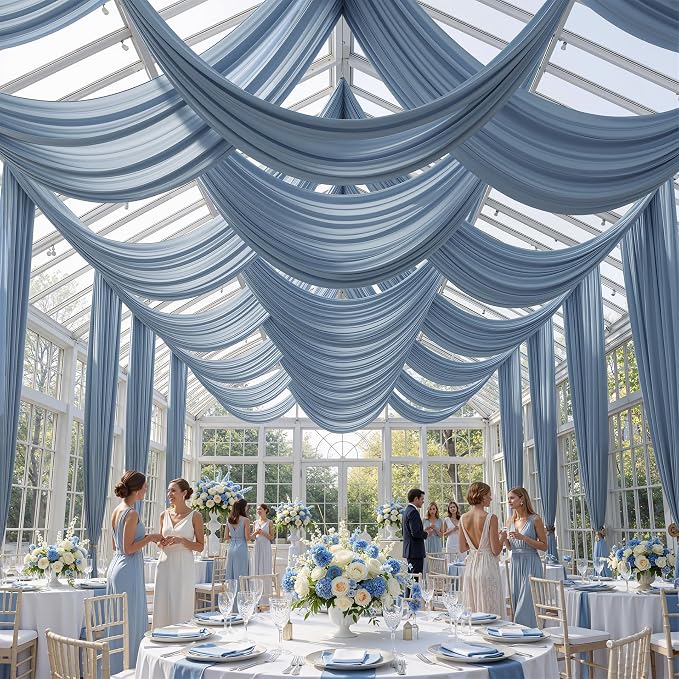 20ftx40ft Dusty Blue Ceiling Curtain for Wedding Parties – 4 Panels Wrinkle-Free 40 FT Long Tent Draping Curtains for Wedding, Birthday & Theme Parties, 40ft Height with Rod Pocket