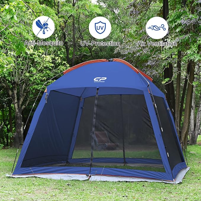CAMPROS CP Screen House Room with 1 Pc Removal Wind/Sun Panel Canopy Tent Camping Tent Screen Shelter Gazebos for Patios Outdoor Camping Activities, 10'X10'X86in(H) - Blue