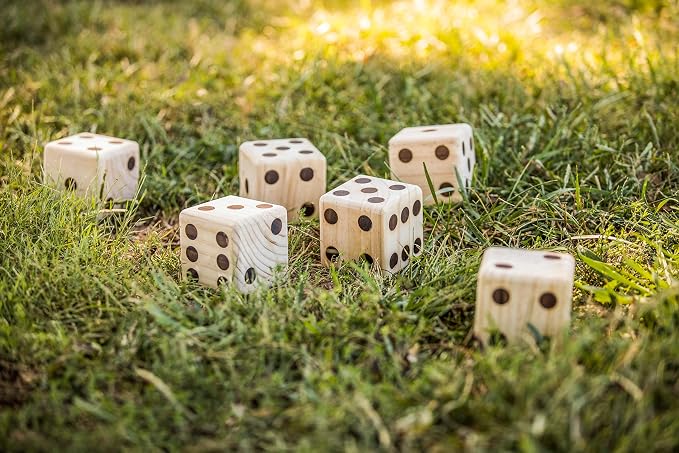 TRIUMPH Giant Wooden Lawn Dice - Includes 6 Large Lawn Dice, Dry-Erase Scorecards, Markers and Carry Bag