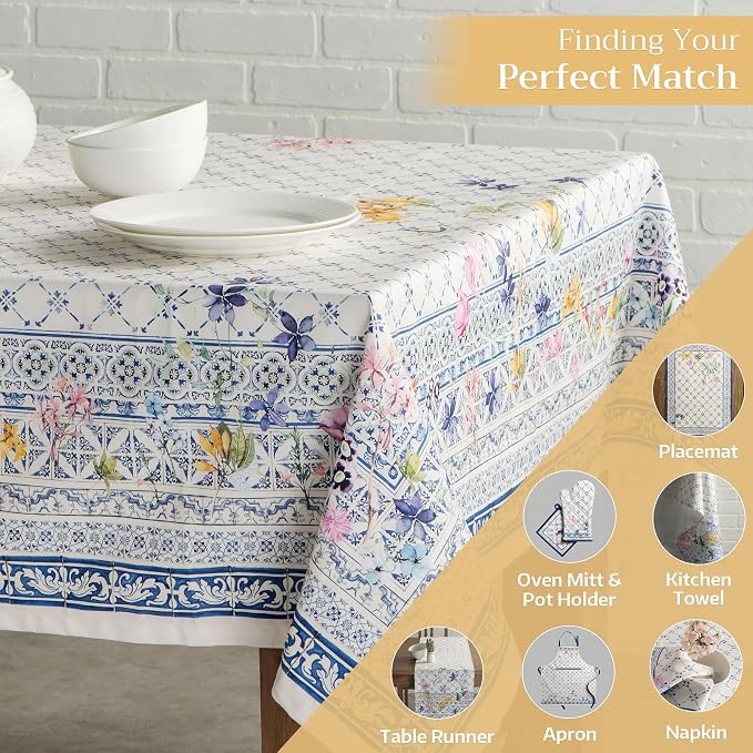 Maison d' Hermine Table Cloth Rectangle Table 100% Cotton 60 x 108 Inches Tablecloth Reusable Decorative for Dining Kitchen Room Farmhouse Party Home Hotel Restaurant Spring Summer - Faience