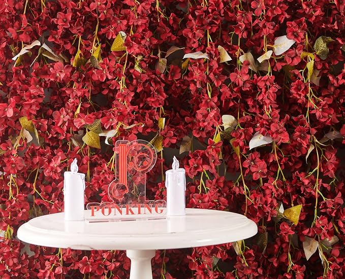 PONKING Flower Garland, Artificial Hydrangea Vine Flowers, Hanging Fake Hydrangeas Vine for Room Anniversary Wedding Birthday Christmas Wall Arch Decor, 2 Pcs, Floral Garland, Red Flower