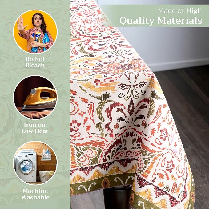 Maison d' Hermine Table Cloth Rectangle Table 100% Cotton 70 x 90 Inches Fall Tablecloth Reusable Everyday Use for Thanksgiving Christmas Decorations Dining Farmhouse Party (Damask)