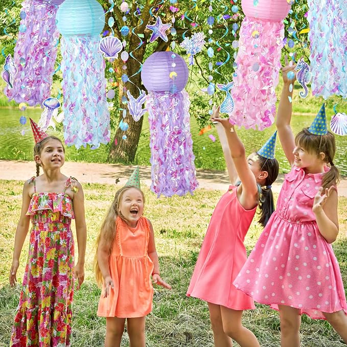18 Pcs Mermaid Party Decorations Jellyfish Paper Lanterns Hanging Mermaid Garland Under The Sea Ocean Theme Party Supplies for Baby Shower Birthday Classroom Decoration