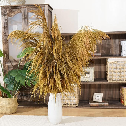 Golden Pampas Grass Decor Tall,Long Dried Pampas Grass for Floor Vase, Natural Pompas Floral, Elegant Feather Flowers for Wedding Living Room Decorations (Natural Gold, 6pcs 43.3"(110cm))