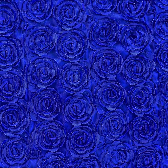 Fanqisi 90x132 Inches Navy Blue Rosettes Tablecloth 3D Floral Satin Rectangular Tablecloth for Party Wedding Baby Shower Event Table Decoration