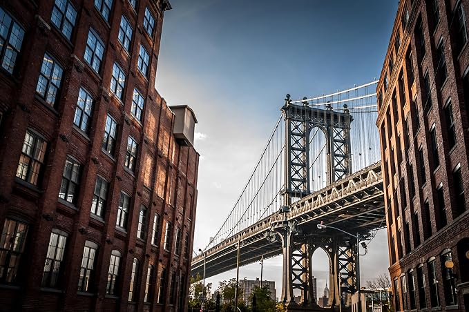 7x5ft Manhattan Bridge Backdrop New York City Manhattan Narrow Alley Brick Buildings City Landscape Background America NYC Travel Theme Party Decor Photoshoot Booth Studios Props