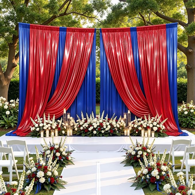 20ftx10ft Royal Blue and Red Sequin Backdrop Curtain Panels for Parties, Wrinkle Free Glitter Photo Backdrop Drapes 4 Panels Shimmer Back Drop Cloth for Wedding Birthday Photography Background