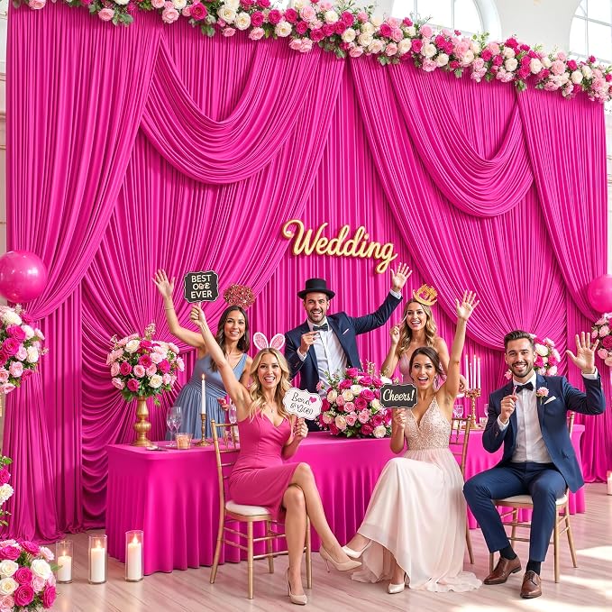 6 Panels Hot Pink Backdrop Curtains for Wedding Party Wrinkle Free Backdrops Curtain Drapes Fabric Decorations Fuchsia Photo Back Drop for Baby Shower Photography Stage Reception 30ft(W) x 12ft(H)