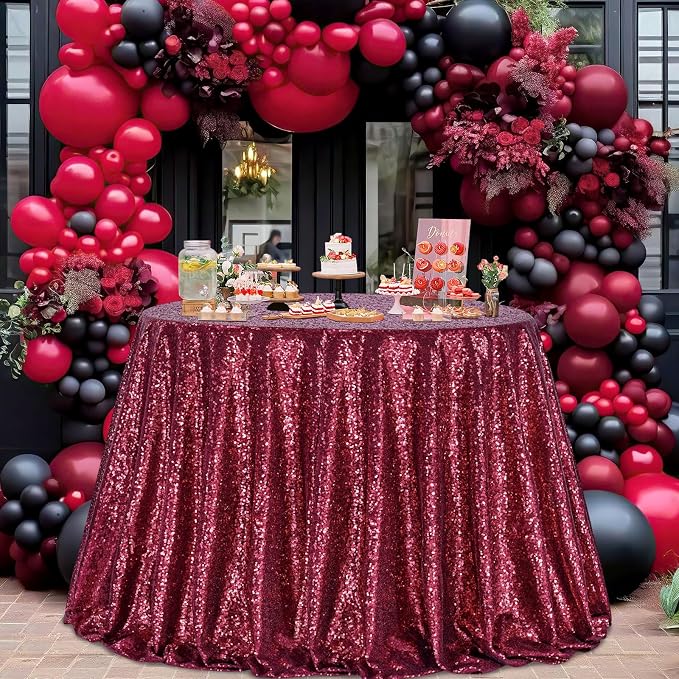 B-COOL Round Tablecloth Sequin Draping Decorations: 132 Inch Tablecloths Sequence Overlay Shimmer Fabric for Birthday Dinner Parties Christmas