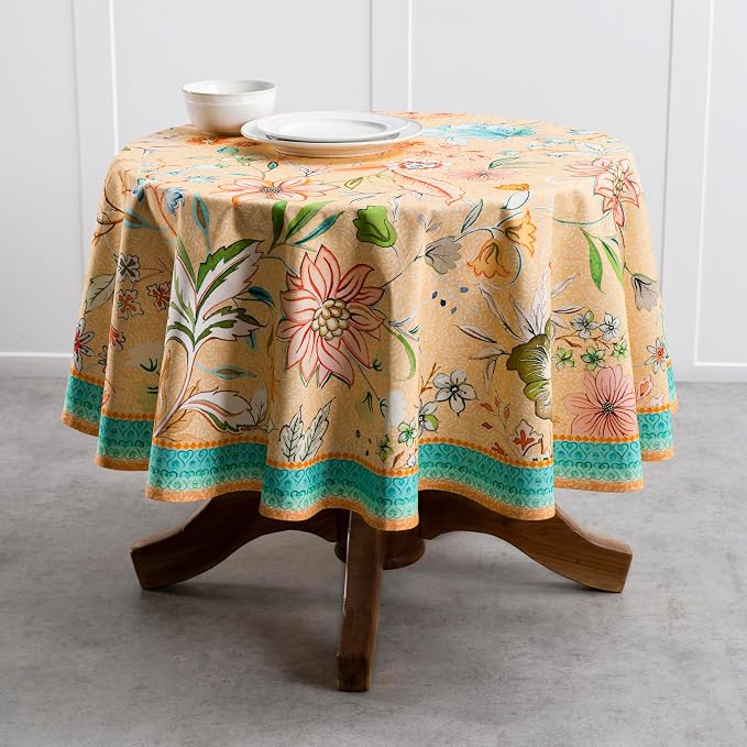 Maison d' Hermine Table Cloth Round Table 100% Cotton 63 Round Inches Tablecloth Reusable Decorative for Dining Kitchen Room Farmhouse Party Home Hotel Restaurant Spring Summer - Luxury Loft - Peach
