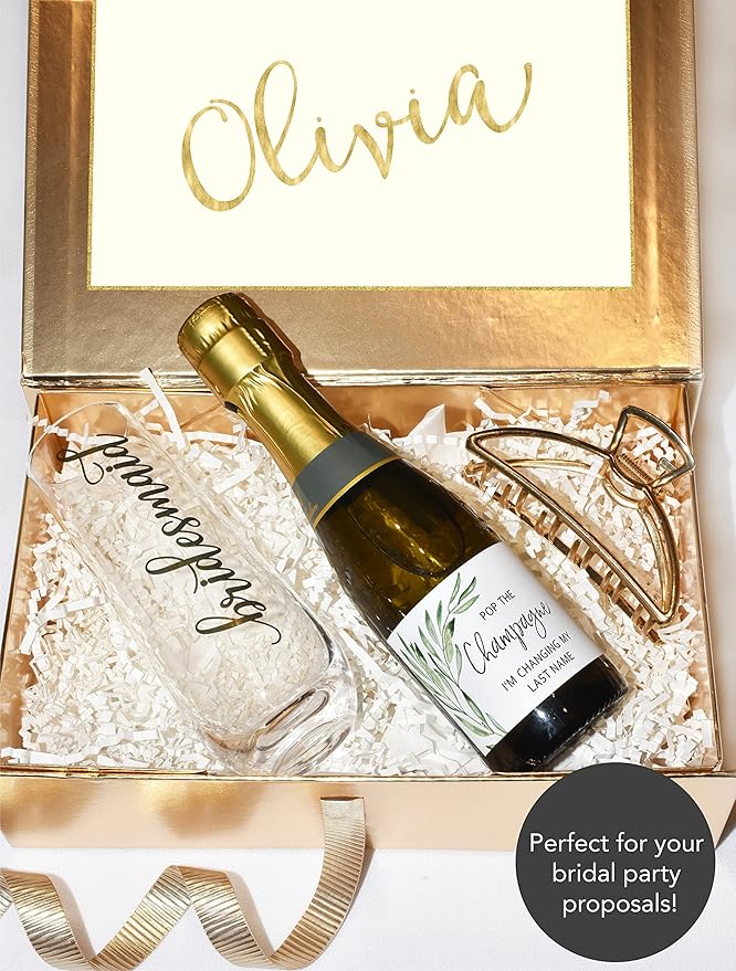 POP The Champagne I’m Changing My Last Name Labels ● Set of 12 ● Bachelorette Party Bridal Shower Bride Squad Mini Champagne Bottle Labels Wine Label Alternative to Cards Shirts (Greenery)