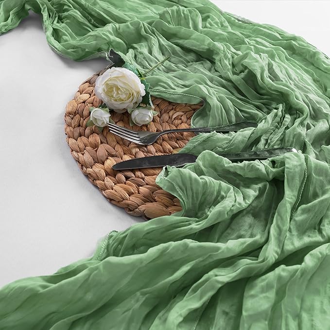 15 Pieces Sage Green Cheesecloth Table Runner, 17x108 Inch Long Boho Gauze Table Runner Rustic Decorations for Wedding Birthday Holiday Party Baby Shower Table Decor