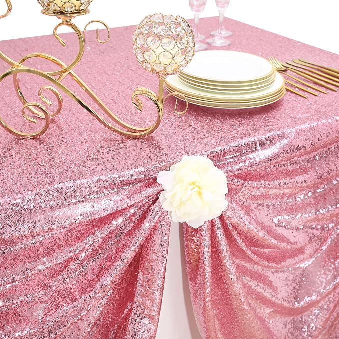 B-COOL Bright Sequin Tablecloth Fuchsia Pink Valentine's Day Table Cloth Rectangle Hot Pink for Party Dinner Banquet Festival Wedding Anniversary Exhibition Dessert Table 60x102inches