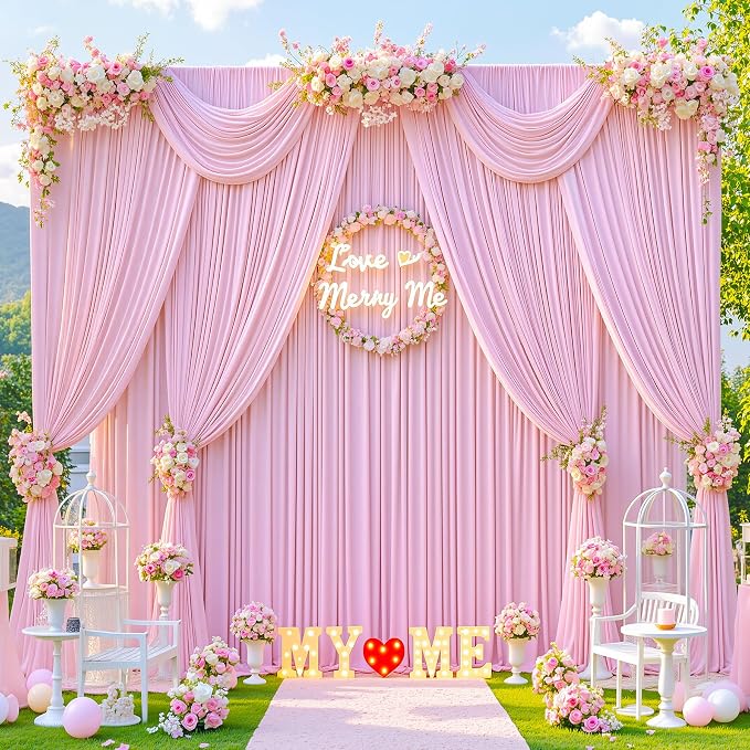 50x10ft Pink Photo Backdrop Curtains for Parties Baby Shower Wrinkle Free Polyester Photoshoot Curtains Drapes Backdrop for Girls Birthday Party Gender Reveal Photography Background 10 Panels 5x10FT