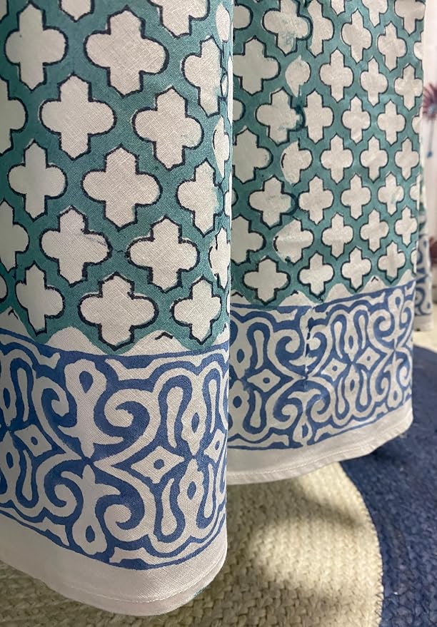 Ridhi Round Tablecloth Hand Block Print 100% Cotton Reusable Turquoise & Steel Blue 110 Inch Table Cover Decorative Everyday Use for Dining, Home, Wedding, Farmhouse Gift for Spring, Mother's Day