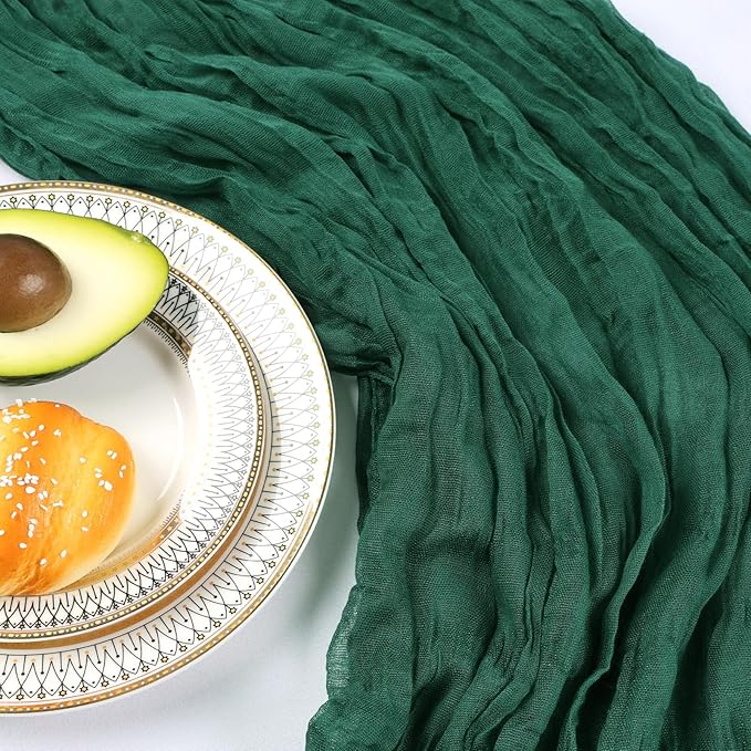 6 Pack 10FT Emerald Green Cheesecloth Table Runner 120 Inch Long Gauze Rustic Boho Spring Cheese Cloth Table Runner Sheer Fabric Decorations for Holiday Party Wedding Banquet Bridal Baby Shower Décor