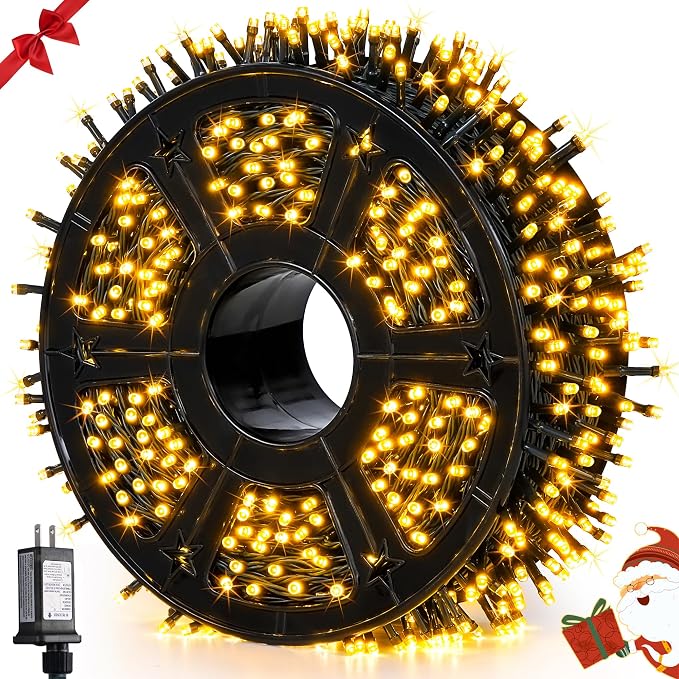 JMEXSUSS 1000 LED 328 FT Warm White Christmas Lights, 8 Modes String Lights Outdoor Waterproof for Christmas Classroom Dorm Patio Decor