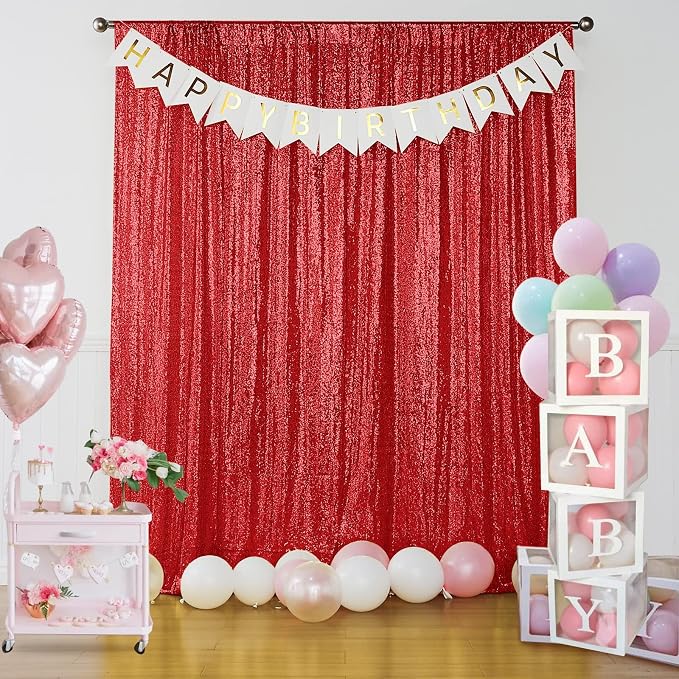 Sugargirl Red Sequin Backdrop Curtain 6 Panels 2FTx8FT Glitter Red Background Drapes Sparkle Photography Backdrop for Party Wedding Birthday Wall Decoration