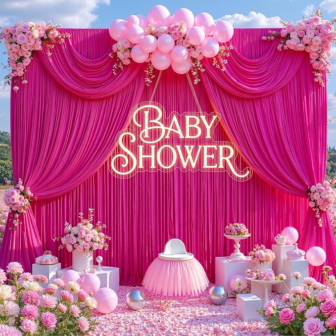 30x10ft Hot Pink Photo Backdrop Curtains for Parties Fuchsia Wrinkle Free Polyester Photoshoot Curtains Drapes Backdrop for Birthday Baby Shower Graduation Photography Background 6 Panels 5x10FT