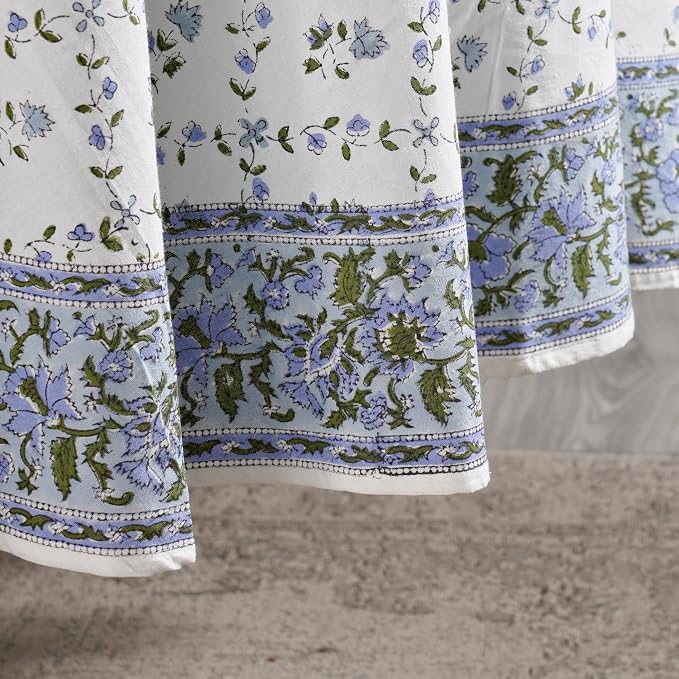 Ridhi Round Tablecloth Hand Block Print 100% Cotton Reusable Powder Blue 90 Inch Table Cover Decorative Everyday Use for Dining, Home, Party, Wedding, Farmhouse, Party Gift for Spring, Mother's Day