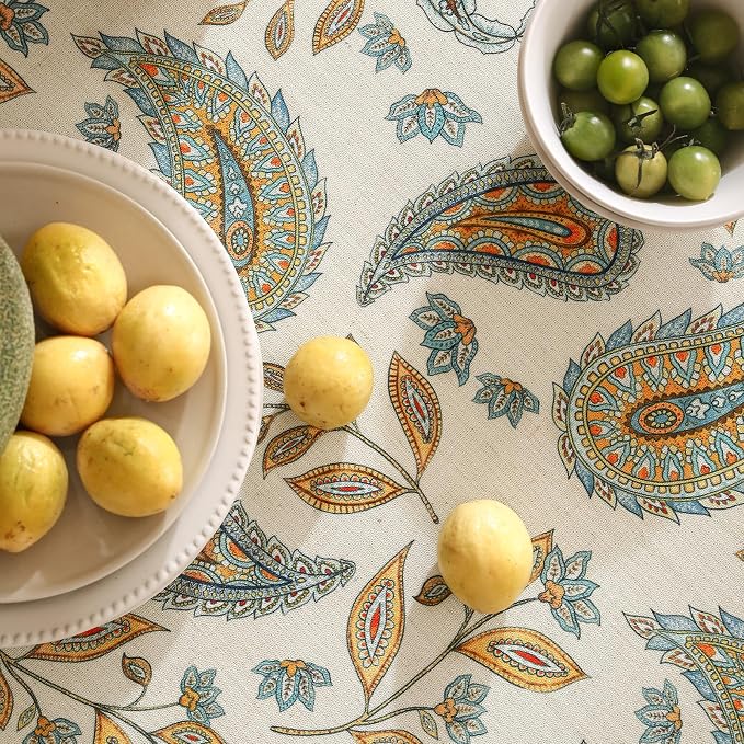patdrea Vintage French Linen Tablecloth,Rectangular,118"x67"-Lysaniya | Colorful Elegant Extra Wide Table Cloth for Rectangle Table,Paisley Patterned,Dining Room Tea Party Thanksgiving Decor