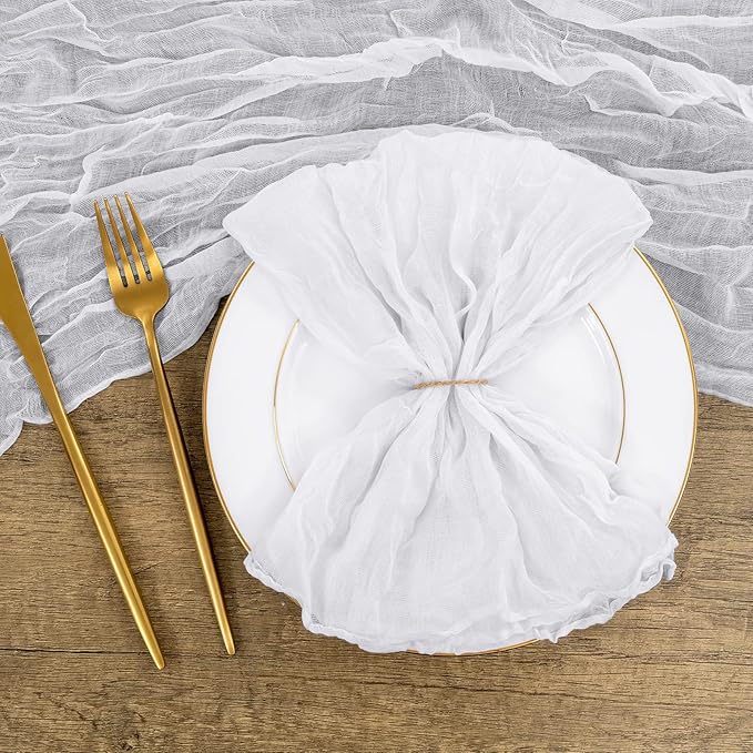 60 PCS White Gauze Cheesecloth Napkins,20x20 Inch Gauze Napkin Rustic Wrinkled Cheesecloth Napkin Bulk Washable Dinner Table Napkins for Wedding Party Bridal Shower Baby Shower Events Decor