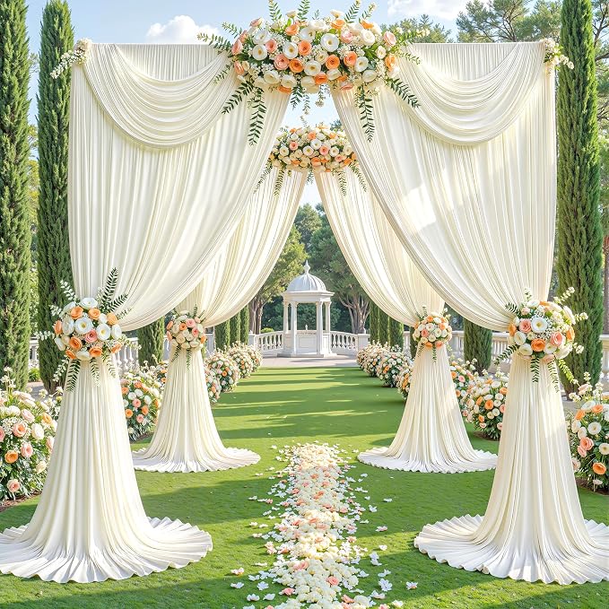 40ft x 15ft Ivory Backdrop Curtain Panels for Weddings - Wrinkle-Free Polyester Photo Drapes for Birthday Party, Photography Background, Stage Decor