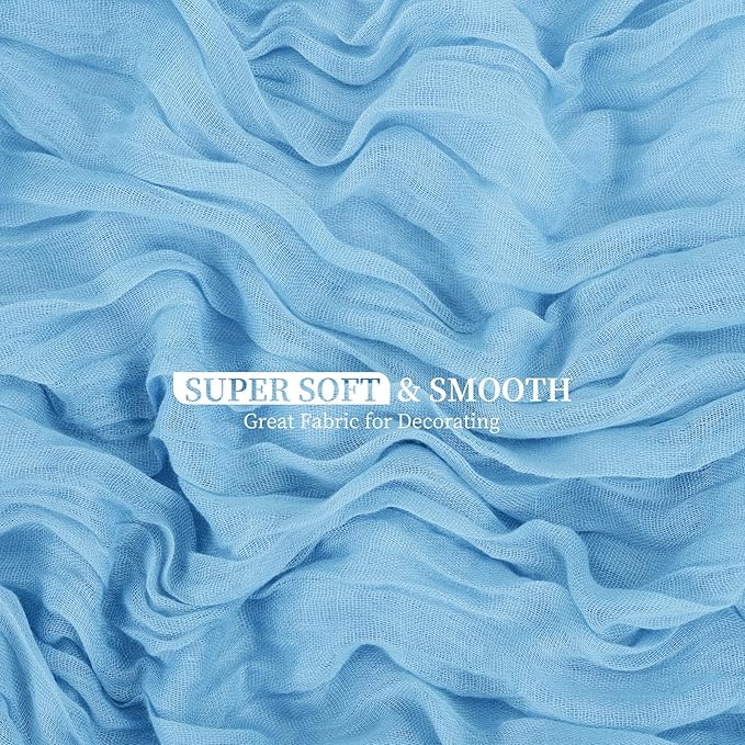20 Pack Light Blue Cheesecloth Table Runner 120 Inch 10FT Rustic Boho Gauze Cheese Cloth Table Runner for Wedding Party Baby Shower Thanksgiving Christmas Decoration