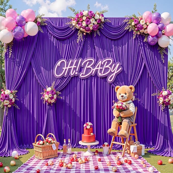 40x15ft Purple Backdrop Curtains for Baby Shower Parties Wrinkle Free Fabric Backdrop Curtain Wedding Photo Drapes Backdrop for Girls Birthday Party Bridal Shower Photography Back Drop 8 Panels 5x15FT