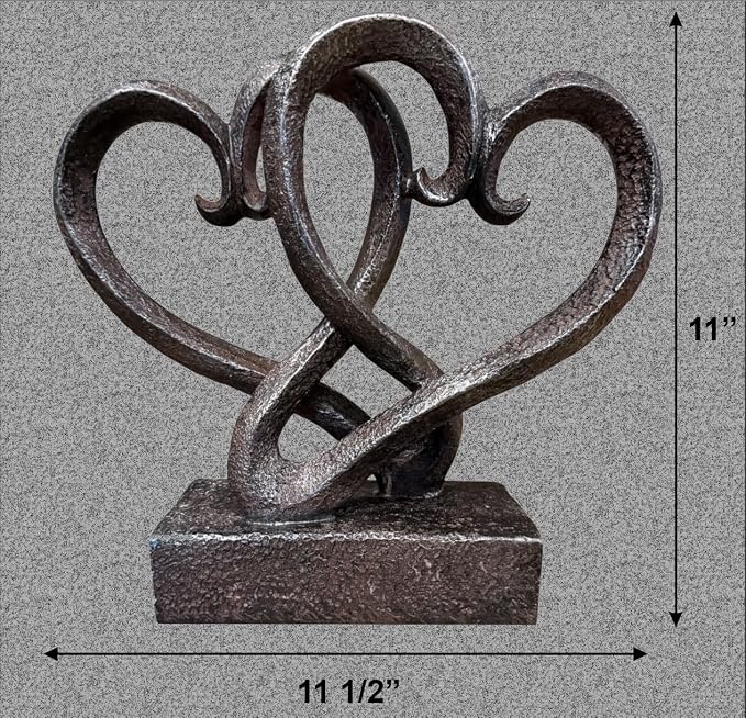 Top Brass Entwined Hearts Tabletop Decor, Two Hearts Love Unity Sculpture – Cast Iron Finish Resin Statue, Romantic Gift for Couples, Wedding & Anniversary, 11 Inches Tall