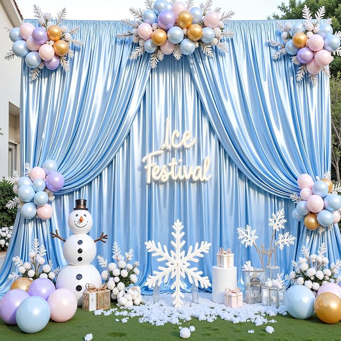 40x10ft Blue Glitter Backdrop Curtain for Parties, Wrinkle Free Satin Photo Backdrop Drapes 8 Panels 5x10FT Shimmer Back Drop Cloth for Wedding Birthday Baby Shower Photography Background Decor