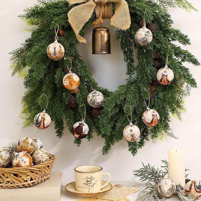 Outus 16 Pcs Christmas Tree Ball Ornaments Vintage Angel Christmas Decorations for Tree Colorful Xmas Decorative Hanging Ornaments for Farmhouse Home Fireplace Decoration Holiday Party Favors