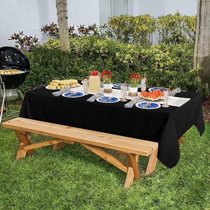 sancua 4 Pack Black Tablecloth 60 x 84 Inch, Rectangle Table Cloth for 4ft Tables - Stain and Wrinkle Resistant Washable Polyester Table Cover for Dining Wedding Banquet Party Buffet Restaurant
