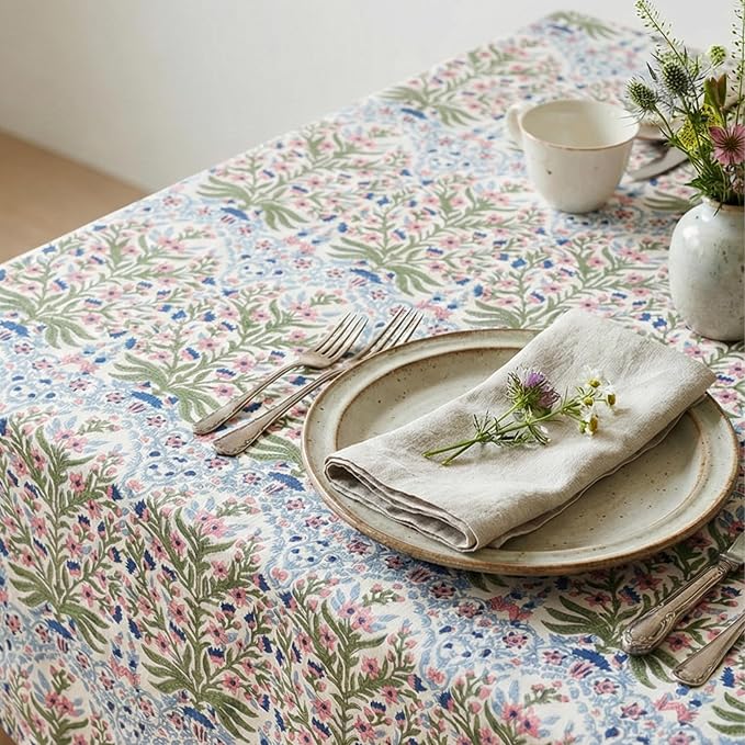 ATOSII Cotton Tablecloth Nargis Light Blue 60" X 60" Inches