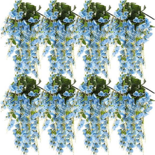 XunYee 8 Pcs Artificial Hibiscus Flowers for Outdoors Spring Summer Decor Fake Hanging Flowers Plants Uv-Resistant Faux Hibiscus Flower for Outside Porch Patio Front Door (Blue)
