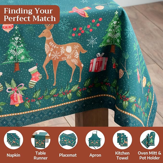 Maison d' Hermine Table Cloth Square Table 100% Cotton 60 x 60 Inches Fall Tablecloth Reusable Everyday Use for Thanksgiving Christmas Decorations Dining Farmhouse Party (Hygge Christmas)