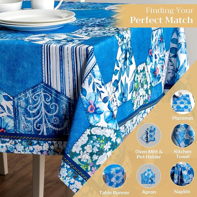 Maison d' Hermine Table Cloth Square Table 100% Cotton 54 x 54 Inches Tablecloth Reusable Decorative for Dining Kitchen Room Farmhouse Party Home Hotel Restaurant Spring Summer - Summer Blues