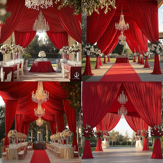 Outpain 20ftx20ft Red Backdrop Ceiling Drapes,4Panels 20ft Height Wrinkle Free Tent Draping Curtains, Fabric Drapery Ceiling Drapes for Wedding Ceremony Birthday Theme Parties with Rod Pocket