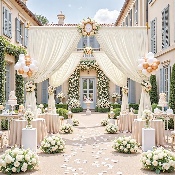 30ftx12ft Wrinkle Free Ivory Backdrop Curtains for Parties, 6 Panels 5x12FT Long Silky Polyester Ivory Photo Backdrop Drapes Back Drop Cloth for Wedding Birthday Photography Background Decor