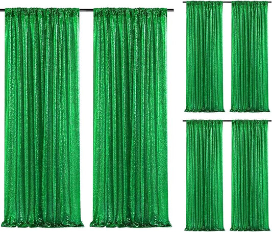 Green Sequin Backdrop Curtains-6 Panels 2FTx8FT Green Backdrop for St Patricks Day, Glitter Party Decorations Background Drapes for Wedding Birthday Anniversary Graduation Photo Booth Decor