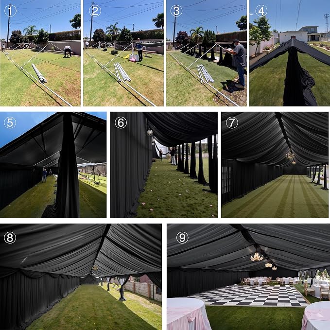 60ftx40ft Black Ceiling Curtain for Wedding Parties – 12 Panels Wrinkle-Free 40 FT Long Tent Draping Curtains for Wedding, Birthday & Theme Parties, 40ft Height with Rod Pocket