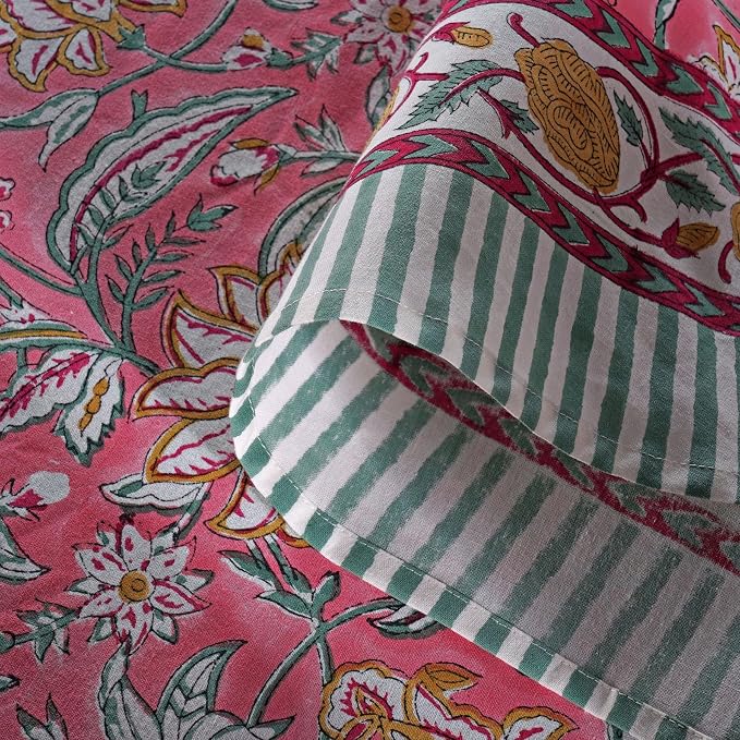 Ridhi Round Tablecloth Hand Block Print 100% Cotton Reusable Candy Pink 132 Inch Table Cover Decorative Everyday Use for Dining, Home, Party, Wedding, Farmhouse, Party Gift for Spring, Mother's Day