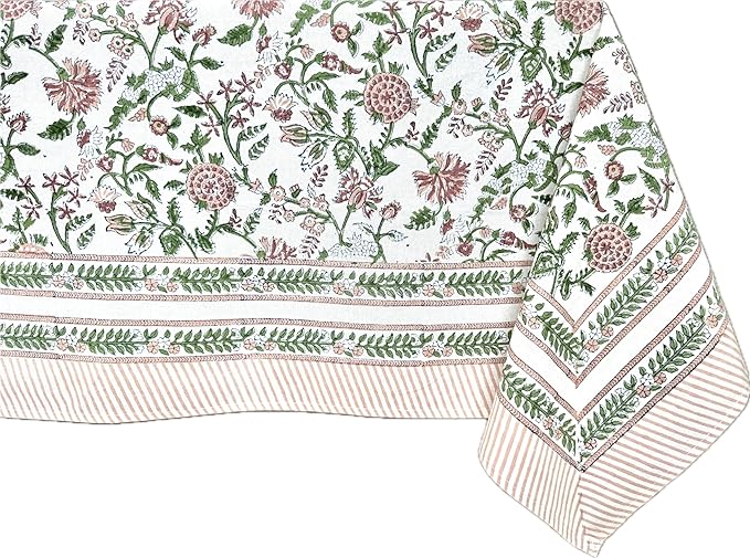 ATOSII Mahoka Rust 100% Cotton Square Fall Tablecloth, Handblock Floral Linen Table Cloth for Kitchen Dining Table I Parties Weddings Outdoors Easter Valentine's Gift I 60 X 60 Inches I 4 Seater