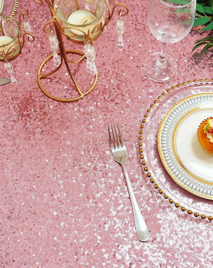Eternal Beauty Fuchsia Pink Tablecloth, 90x156 Inch Sequin Rectangle Table Cover for Valentines Cake Dessert Exhibition Party Birthday Events