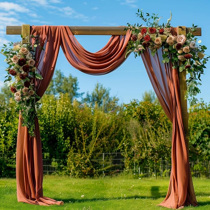 Wedding Arch Draping Fabric 3 Panels 28.7" x 20FT Terracotta Sheer Chiffon Backdrop Drapes for Wedding Ceremony Birthday Party Bridal Shower Outdoor Decoration