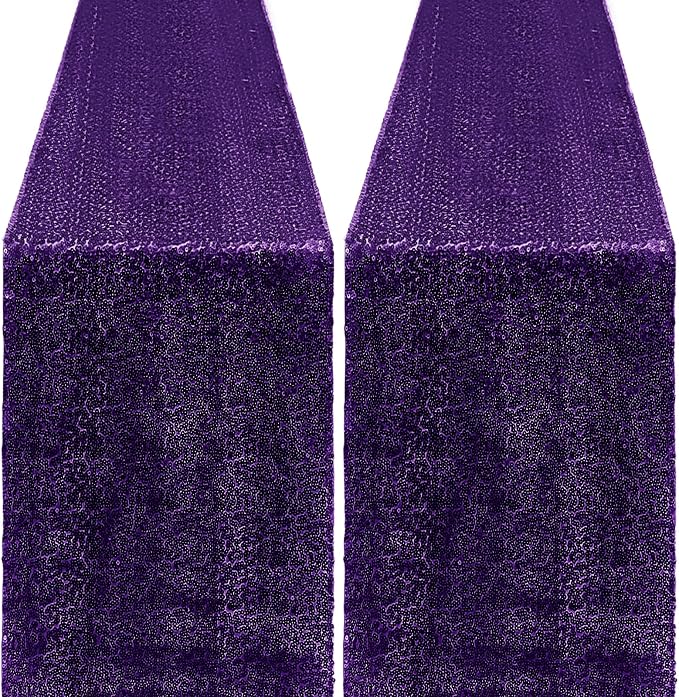 2 Packs 12 x 72 inches Sequin Table Runner, Purple Glitter Table Runner for Birthday Party Supplies Wedding Engagement Baby Shower Holiday Celebration Event Decorations