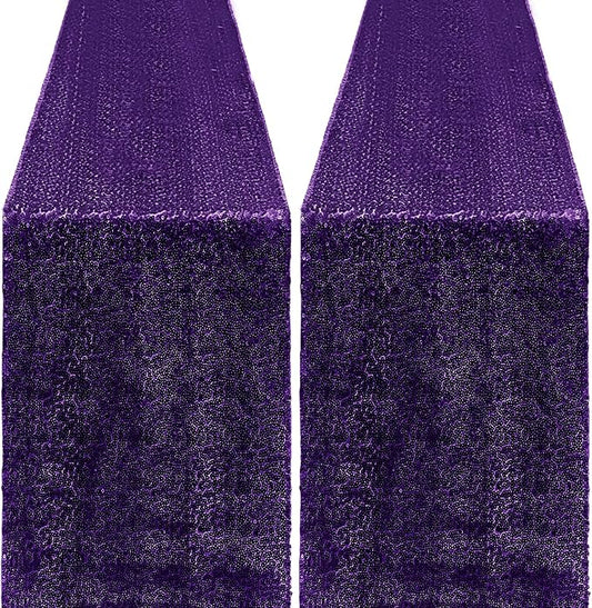 2 Packs 12 x 72 inches Sequin Table Runner, Purple Glitter Table Runner for Birthday Party Supplies Wedding Engagement Baby Shower Holiday Celebration Event Decorations