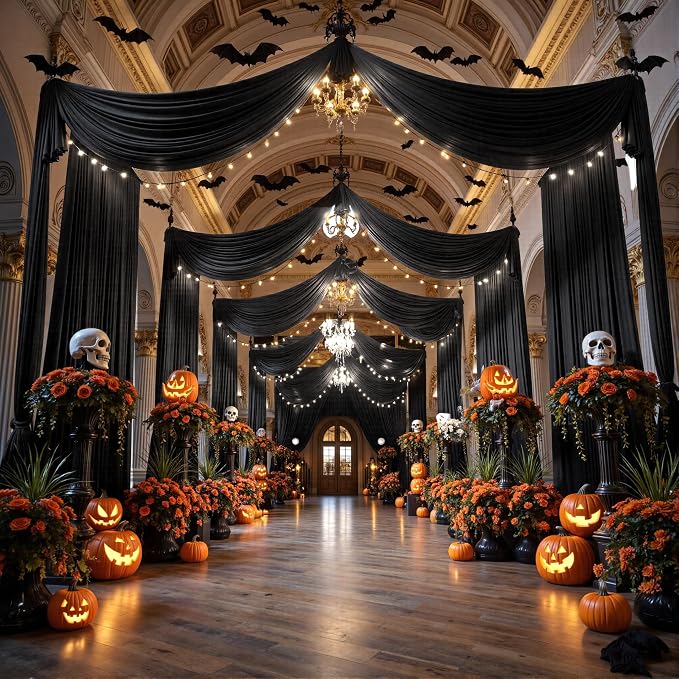 40ftx40ft Black Ceiling Curtain for Wedding Parties – 8 Panels Wrinkle-Free 40 FT Long Tent Draping Curtains for Wedding, Birthday & Theme Parties, 40ft Height with Rod Pocket