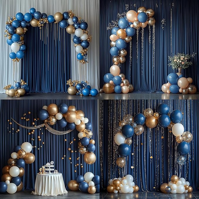 50ftx12ft Navy Blue Backdrop Curtains for Wedding-Wrinkle Free Backdrops Curtain Drapes Fabric Decorations Photo Back Drop Cloth for Baby Shower Photography 10Panels 12ft(H) x 5ft(W)